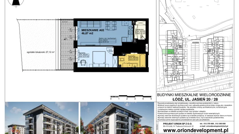 Rzut - Mieszkanie na sprzedaż 2 pokoje o powierzchni 46,87 m² - numer A02 w Duo Park