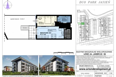 Rzut - Mieszkanie na sprzedaż 2 pokoje o powierzchni 46,87 m² - numer A03 w Duo Park