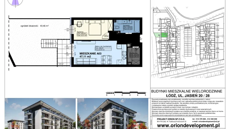 Rzut - Mieszkanie na sprzedaż 2 pokoje o powierzchni 46,87 m² - numer A03 w Duo Park