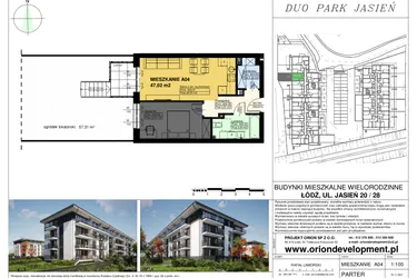 Rzut - Mieszkanie na sprzedaż 2 pokoje o powierzchni 46,87 m² - numer A04 w Duo Park