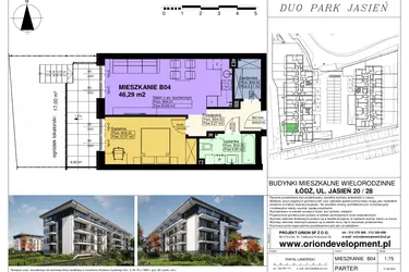 Rzut - Mieszkanie na sprzedaż 2 pokoje o powierzchni 46,29 m² - numer B04 w Duo Park