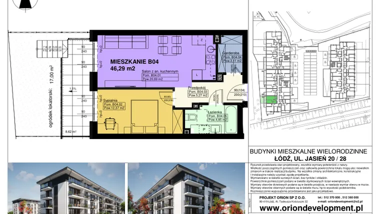 Rzut - Mieszkanie na sprzedaż 2 pokoje o powierzchni 46,29 m² - numer B04 w Duo Park