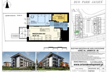 Rzut - Mieszkanie na sprzedaż 2 pokoje o powierzchni 46,87 m² - numer B05 w Duo Park