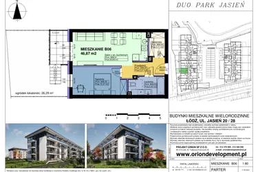 Rzut - Mieszkanie na sprzedaż 2 pokoje o powierzchni 46,87 m² - numer B06 w Duo Park