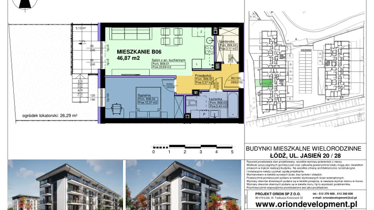 Rzut - Mieszkanie na sprzedaż 2 pokoje o powierzchni 46,87 m² - numer B06 w Duo Park