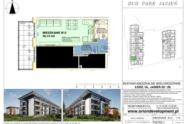 Rzut - Mieszkanie na sprzedaż 2 pokoje o powierzchni 46,13 m² - numer B12 w Duo Park