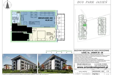 Rzut - Mieszkanie na sprzedaż 2 pokoje o powierzchni 46,9 m² - numer A08 w Duo Park