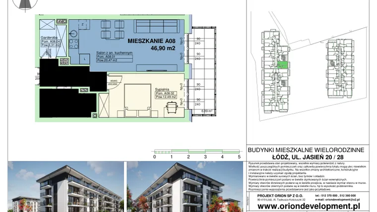 Rzut - Mieszkanie na sprzedaż 2 pokoje o powierzchni 46,9 m² - numer A08 w Duo Park