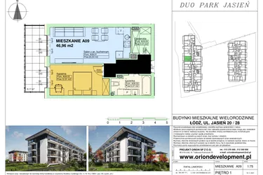 Rzut - Mieszkanie na sprzedaż 2 pokoje o powierzchni 46,96 m² - numer A09 w Duo Park