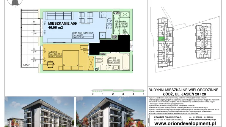 Rzut - Mieszkanie na sprzedaż 2 pokoje o powierzchni 46,96 m² - numer A09 w Duo Park