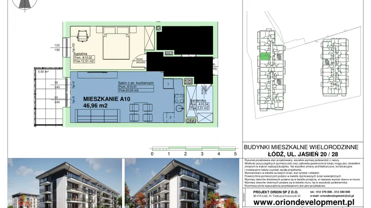 Rzut - Mieszkanie na sprzedaż 2 pokoje o powierzchni 46,96 m² - numer A10 w Duo Park