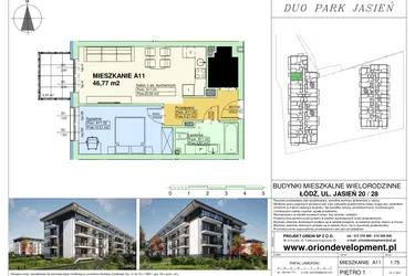 Rzut - Mieszkanie na sprzedaż 2 pokoje o powierzchni 46,77 m² - numer A11 w Duo Park