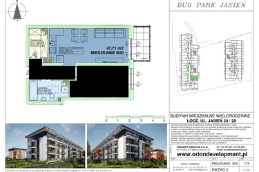 Rzut - Mieszkanie na sprzedaż 2 pokoje o powierzchni 47,71 m² - numer B20 w Duo Park