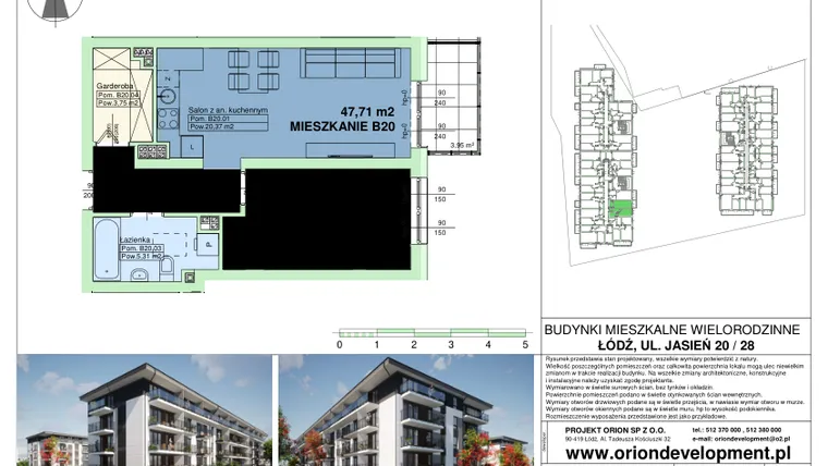 Rzut - Mieszkanie na sprzedaż 2 pokoje o powierzchni 47,71 m² - numer B20 w Duo Park