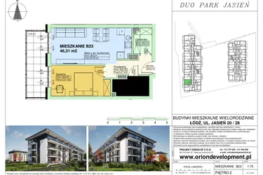 Rzut - Mieszkanie na sprzedaż 2 pokoje o powierzchni 46,31 m² - numer B23 w Duo Park