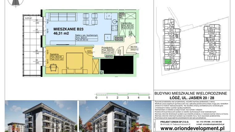 Rzut - Mieszkanie na sprzedaż 2 pokoje o powierzchni 46,31 m² - numer B23 w Duo Park