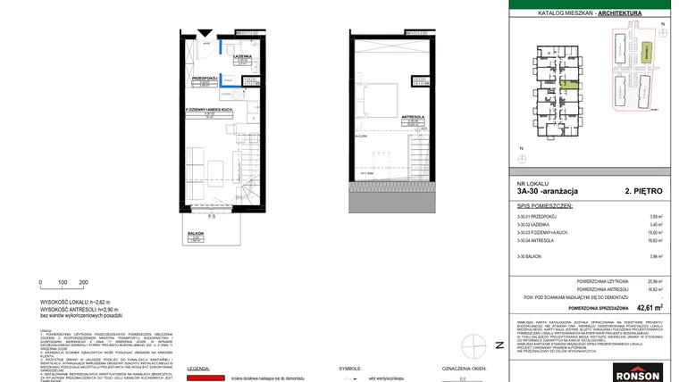 Rzut - Mieszkanie na sprzedaż 2 pokoje o powierzchni 42,15 m² - numer 3A_30 w Nowa Północ etap 2