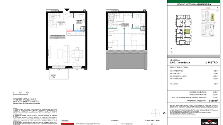 Rzut - Mieszkanie na sprzedaż 3 pokoje o powierzchni 54,51 m² - numer 3A_31 w Nowa Północ etap 2