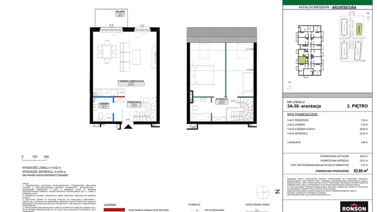Rzut - Mieszkanie na sprzedaż 3 pokoje o powierzchni 62,05 m² - numer 3A_36 w Nowa Północ etap 2