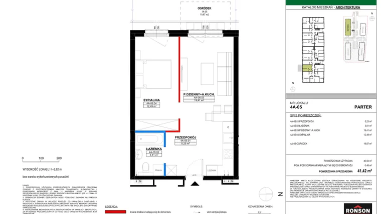 Rzut - Mieszkanie na sprzedaż 2 pokoje o powierzchni 40,9 m² - numer 4A_05 w Nowa Północ etap 2