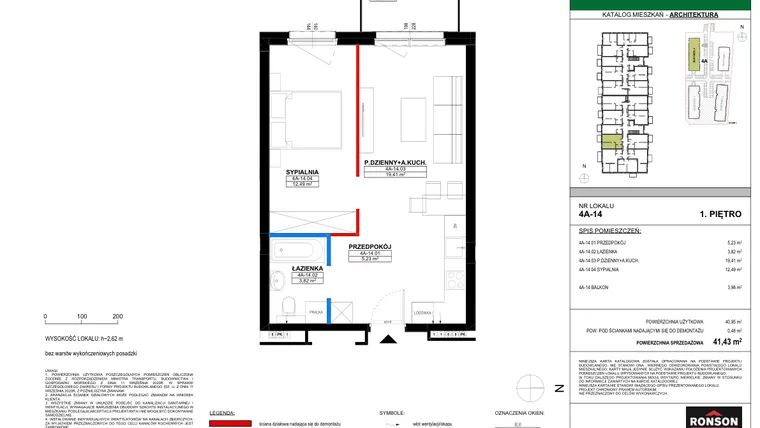 Rzut - Mieszkanie na sprzedaż 2 pokoje o powierzchni 40,78 m² - numer 4A_14 w Nowa Północ etap 2