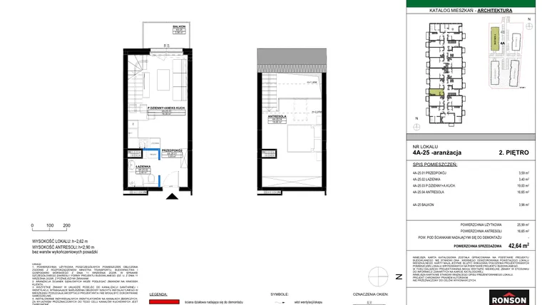 Rzut - Mieszkanie na sprzedaż 2 pokoje o powierzchni 41,29 m² - numer 4A_25 w Nowa Północ etap 2