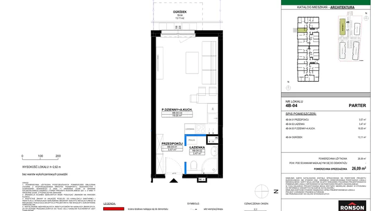 Rzut - Mieszkanie na sprzedaż 1 pokój o powierzchni 25,97 m² - numer 4B_04 w Nowa Północ etap 2