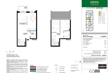 Rzut - Mieszkanie na sprzedaż 3 pokoje o powierzchni 63,95 m² - numer 4B_18 w Nowa Północ etap 2