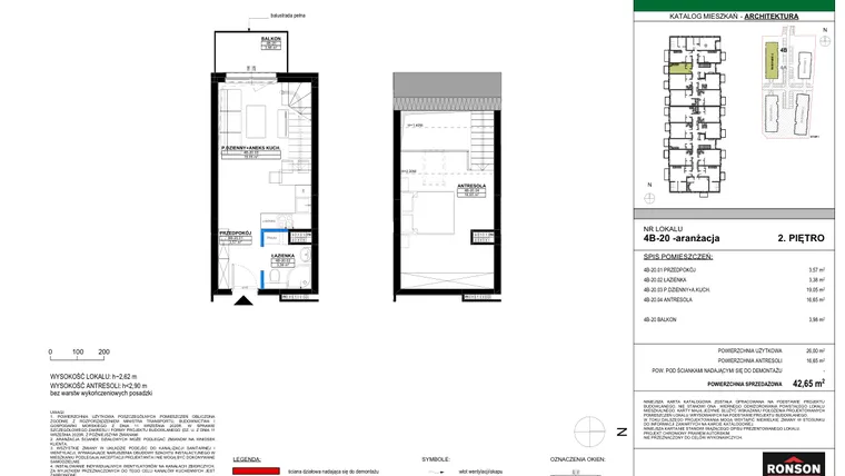 Rzut - Mieszkanie na sprzedaż 2 pokoje o powierzchni 41,45 m² - numer 4B_20 w Nowa Północ etap 2