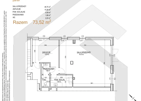 Rzut - Lokal użytkowy na sprzedaż 1 pokój o powierzchni 73,52 m² - numer S.LU.01 w Sobieskiego 29