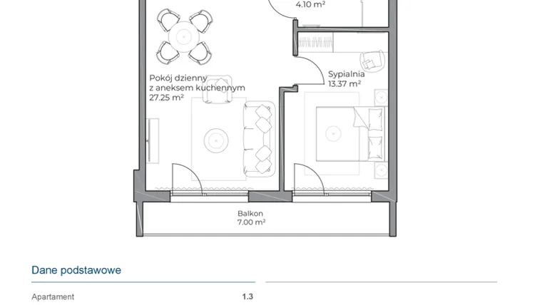 Rzut - Mieszkanie na sprzedaż 2 pokoje o powierzchni 44,78 m² - numer B.1.3 w Anchoria Holiday