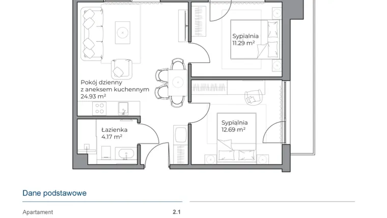 Rzut - Mieszkanie na sprzedaż 3 pokoje o powierzchni 53,09 m² - numer B.2.1 w Anchoria Holiday