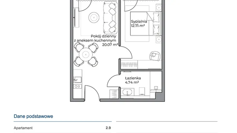 Rzut - Mieszkanie na sprzedaż 2 pokoje o powierzchni 37,59 m² - numer 2.9 w Anchoria Holiday