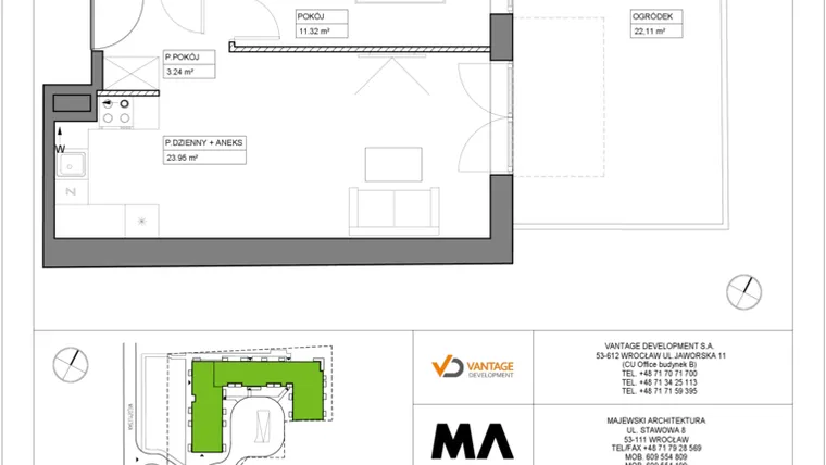 Rzut - Mieszkanie na sprzedaż 2 pokoje o powierzchni 43,11 m² - numer PT/C/0/5 w Przystanek Tarnogaj