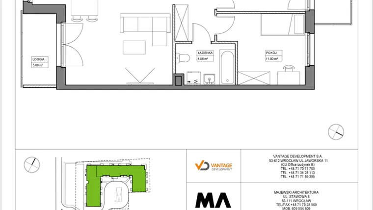 Rzut - Mieszkanie na sprzedaż 3 pokoje o powierzchni 65,84 m² - numer PT/B/1/1 w Przystanek Tarnogaj
