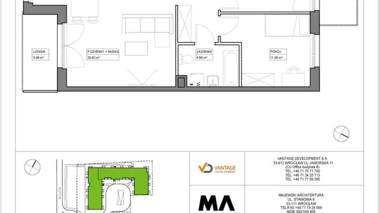Rzut - Mieszkanie na sprzedaż 3 pokoje o powierzchni 65,83 m² - numer PT/B/5/1 w Przystanek Tarnogaj