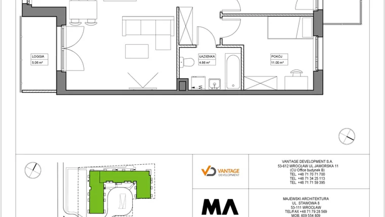 Rzut - Mieszkanie na sprzedaż 3 pokoje o powierzchni 65,98 m² - numer PT/A/1/12 w Przystanek Tarnogaj