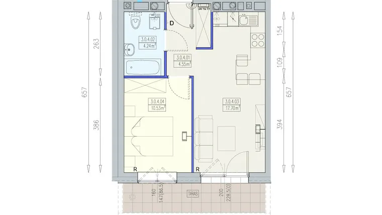 Rzut - Mieszkanie na sprzedaż 2 pokoje o powierzchni 37,02 m² - numer K1 3/0/4/2a w Południk 17 - budynek K1