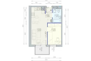 Rzut - Mieszkanie na sprzedaż 2 pokoje o powierzchni 35,62 m² - numer K1 2/1/4/2a w Południk 17 - budynek K1