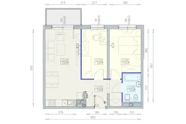 Rzut - Mieszkanie na sprzedaż 3 pokoje o powierzchni 54,48 m² - numer K1 1/2/3/3a w Południk 17 - budynek K1