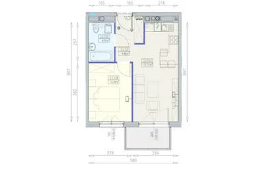 Rzut - Mieszkanie na sprzedaż 2 pokoje o powierzchni 36,9 m² - numer K1 3/2/3/2a w Południk 17 - budynek K1