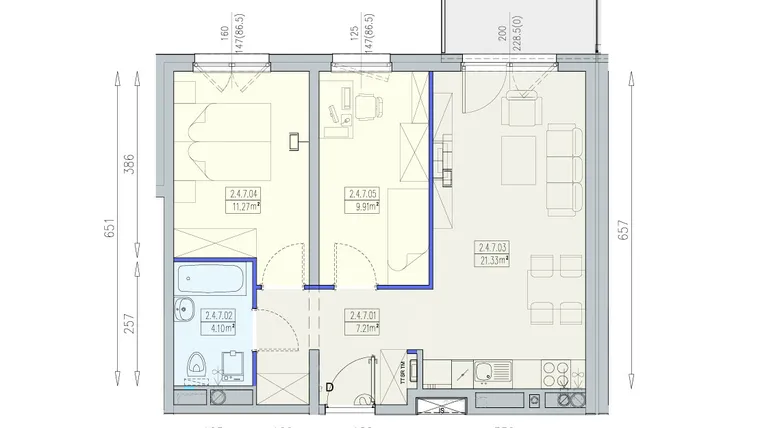 Rzut - Mieszkanie na sprzedaż 3 pokoje o powierzchni 53,82 m² - numer K1 2/4/7/3a w Południk 17 - budynek K1
