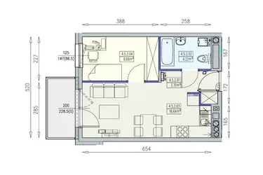 Rzut - Mieszkanie na sprzedaż 2 pokoje o powierzchni 33,24 m² - numer K1 4/5/2/2a w Południk 17 - budynek K1