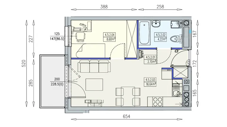 Rzut - Mieszkanie na sprzedaż 2 pokoje o powierzchni 33,24 m² - numer K1 4/5/2/2a w Południk 17 - budynek K1