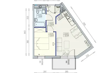 Rzut - Mieszkanie na sprzedaż 2 pokoje o powierzchni 38,21 m² - numer K1 1/6/9/2a w Południk 17 - budynek K1