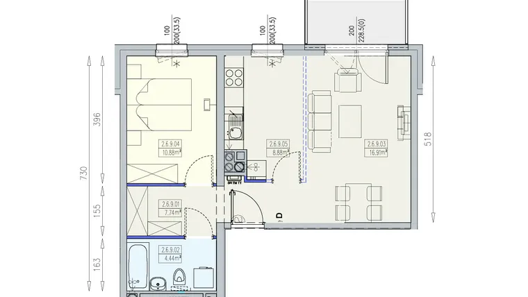 Rzut - Mieszkanie na sprzedaż 2 pokoje o powierzchni 48,85 m² - numer K1 2/6/9/2k w Południk 17 - budynek K1