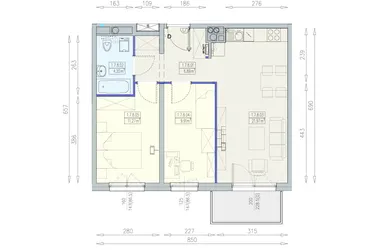 Rzut - Mieszkanie na sprzedaż 3 pokoje o powierzchni 54,24 m² - numer K1 1/7/8/3a w Południk 17 - budynek K1