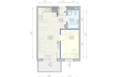 Rzut - Mieszkanie na sprzedaż 2 pokoje o powierzchni 35,63 m² - numer K1 1/8/5/2a w Południk 17 - budynek K1