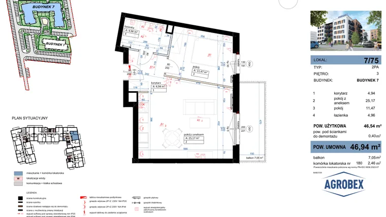 Rzut - Mieszkanie na sprzedaż 2 pokoje o powierzchni 46,94 m² - numer 7/75 w Nove Garby