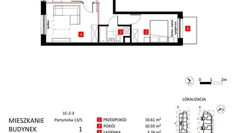 Rzut - Mieszkanie na sprzedaż 2 pokoje o powierzchni 48,95 m² - numer AJ_13/5 w Apartamenty Jeździecka